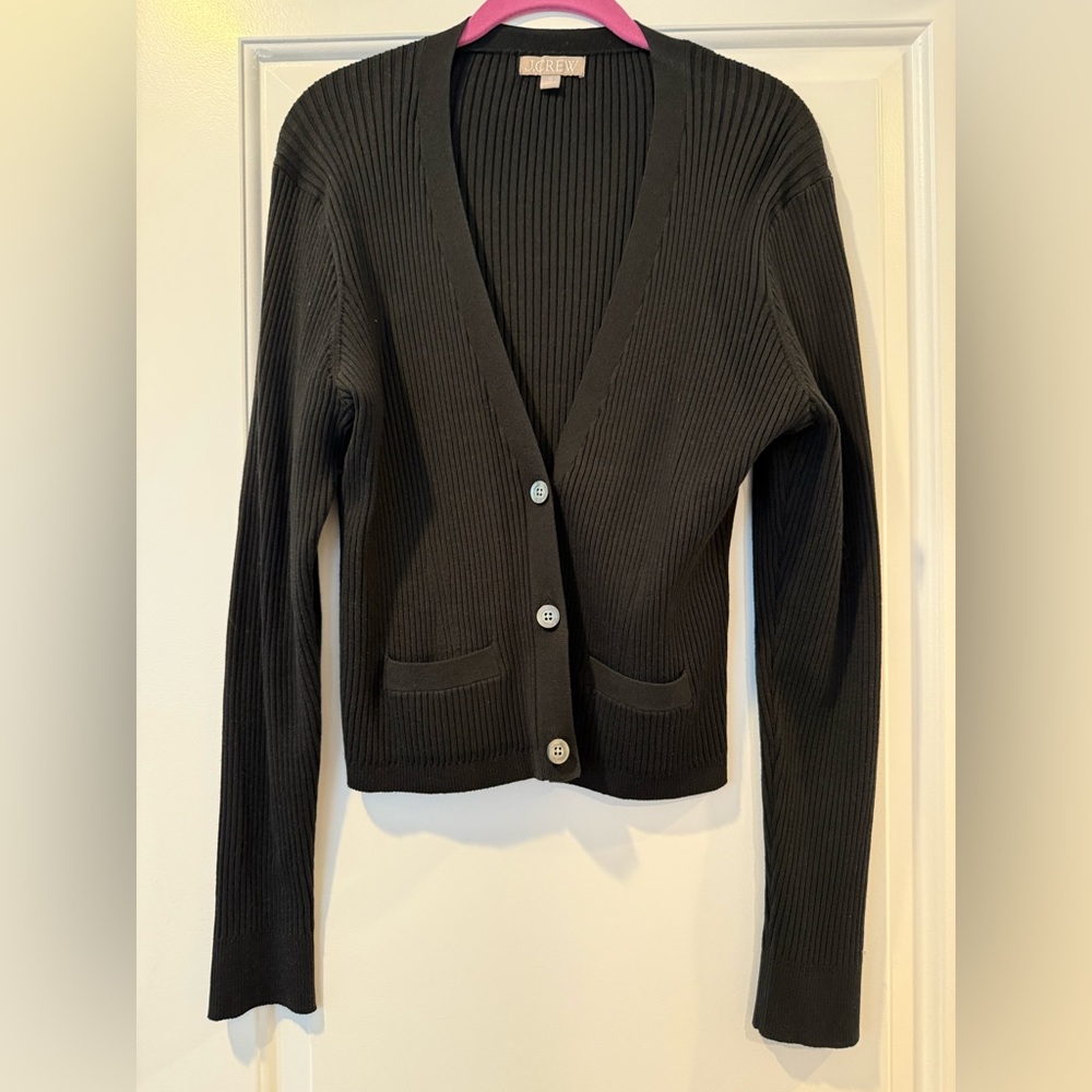 J. Crew Black Ribbed Cardigan Sweater